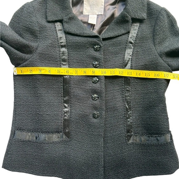 Rebecca Taylor Tweed Black Blazer Career Size 6 Preppy Academia Business Causal - Picture 6 of 12